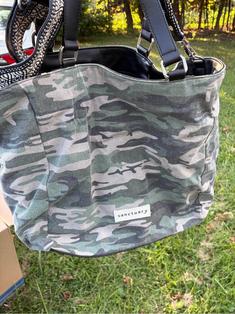 Sanctuary Green Camo Canvas Tote with Black Handles